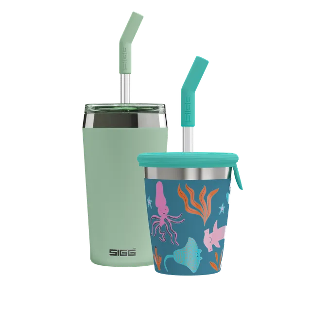 sigg-family-bundle-helia-pack-de-2-vasos-t-rmicos-helia-milky-green-kids-straw-c image 1