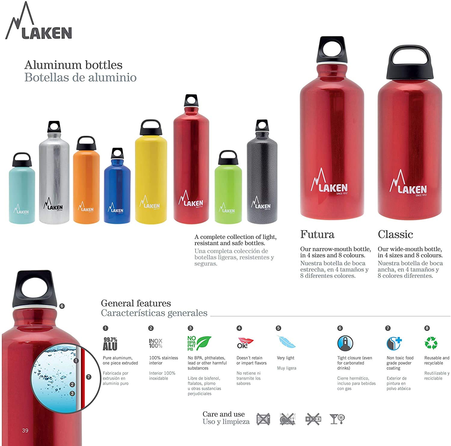 laken-classic-1l-boca-ancha-botella-de-aluminio-reutilizable-azul-libre-de-bpa image 2