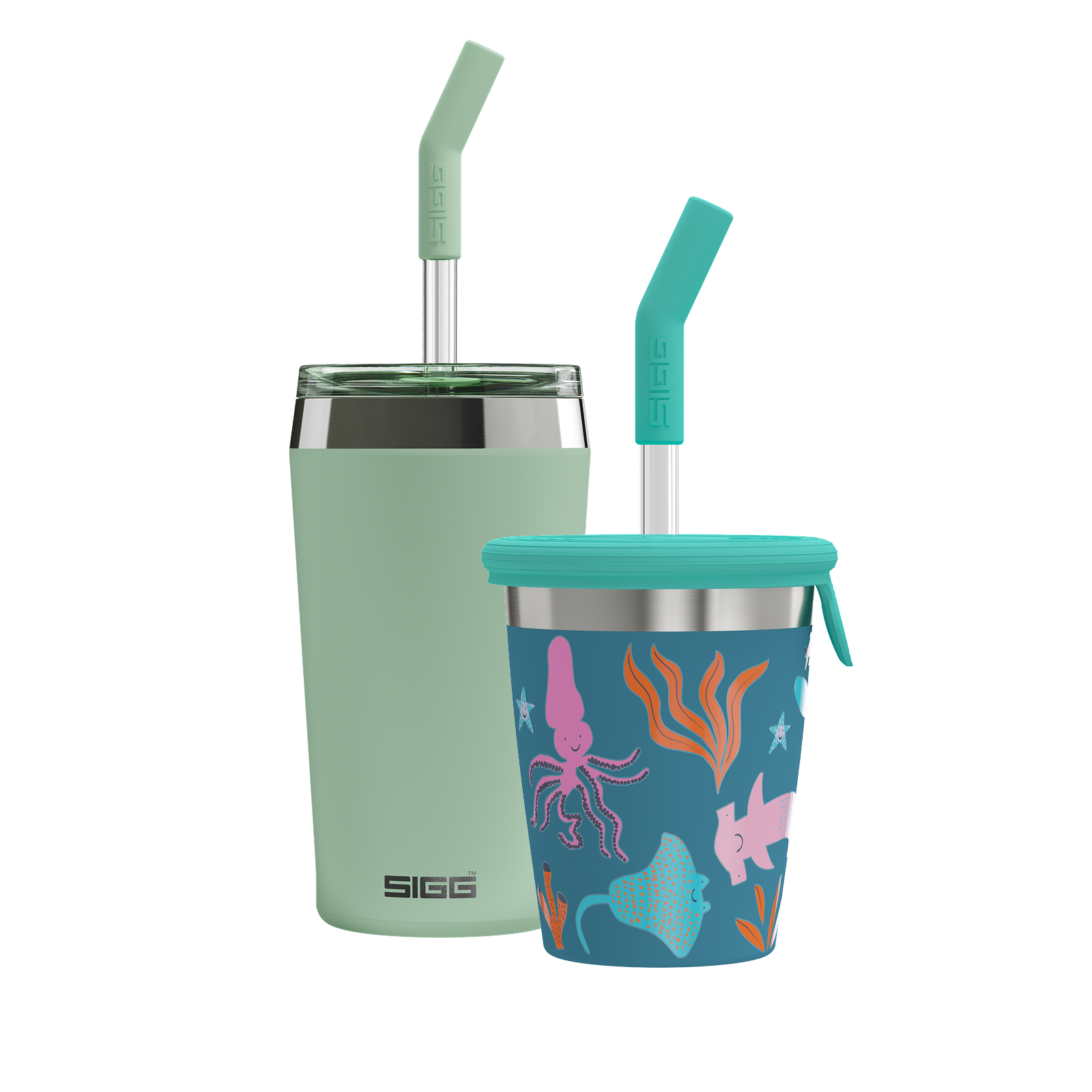 sigg-family-bundle-helia-pack-de-2-vasos-t-rmicos-helia-milky-green-kids-straw-c image 1