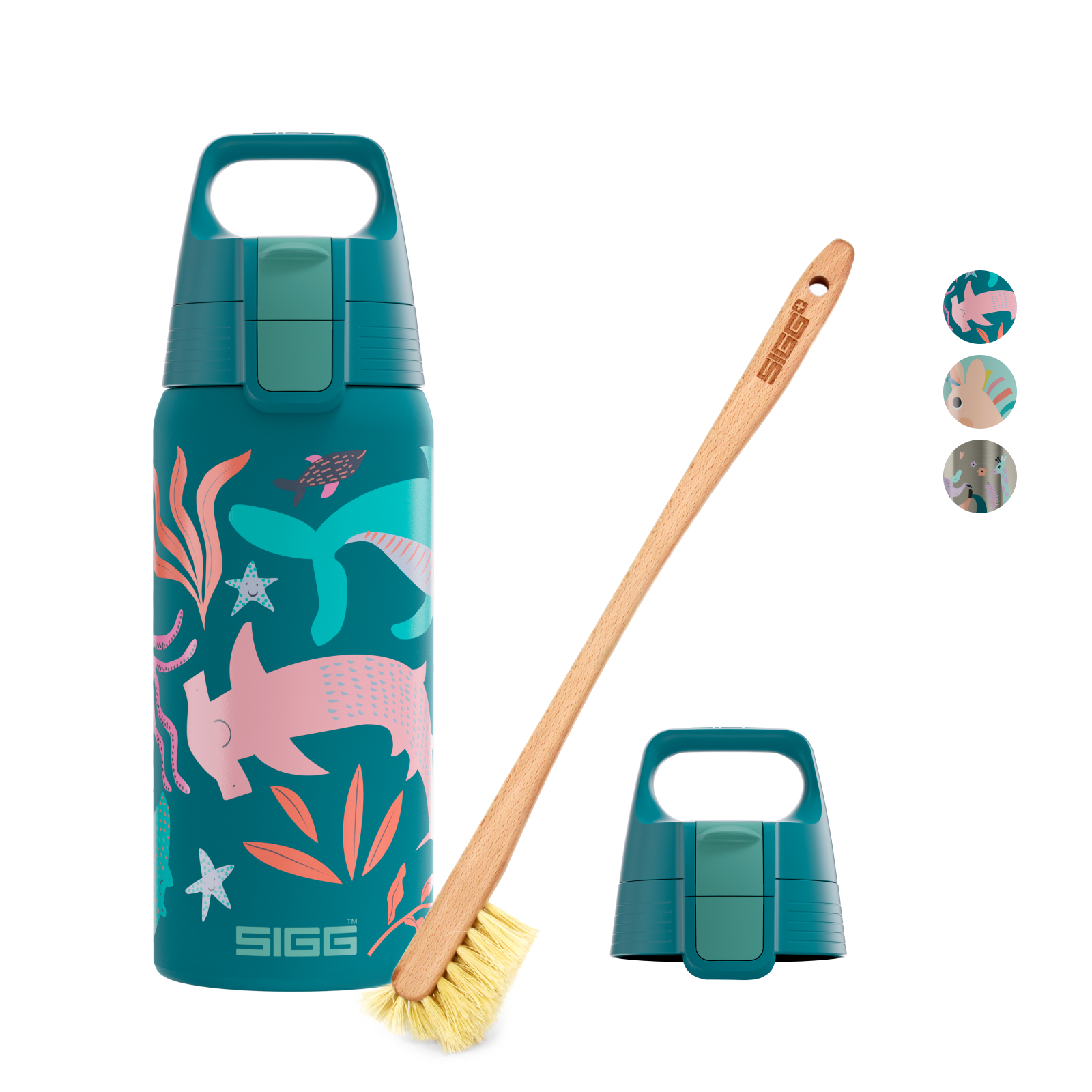 sigg-bundle-set-kids-pack-shield-therm-one-infantil-cepillo-de-limpieza-2-tapas- image 2