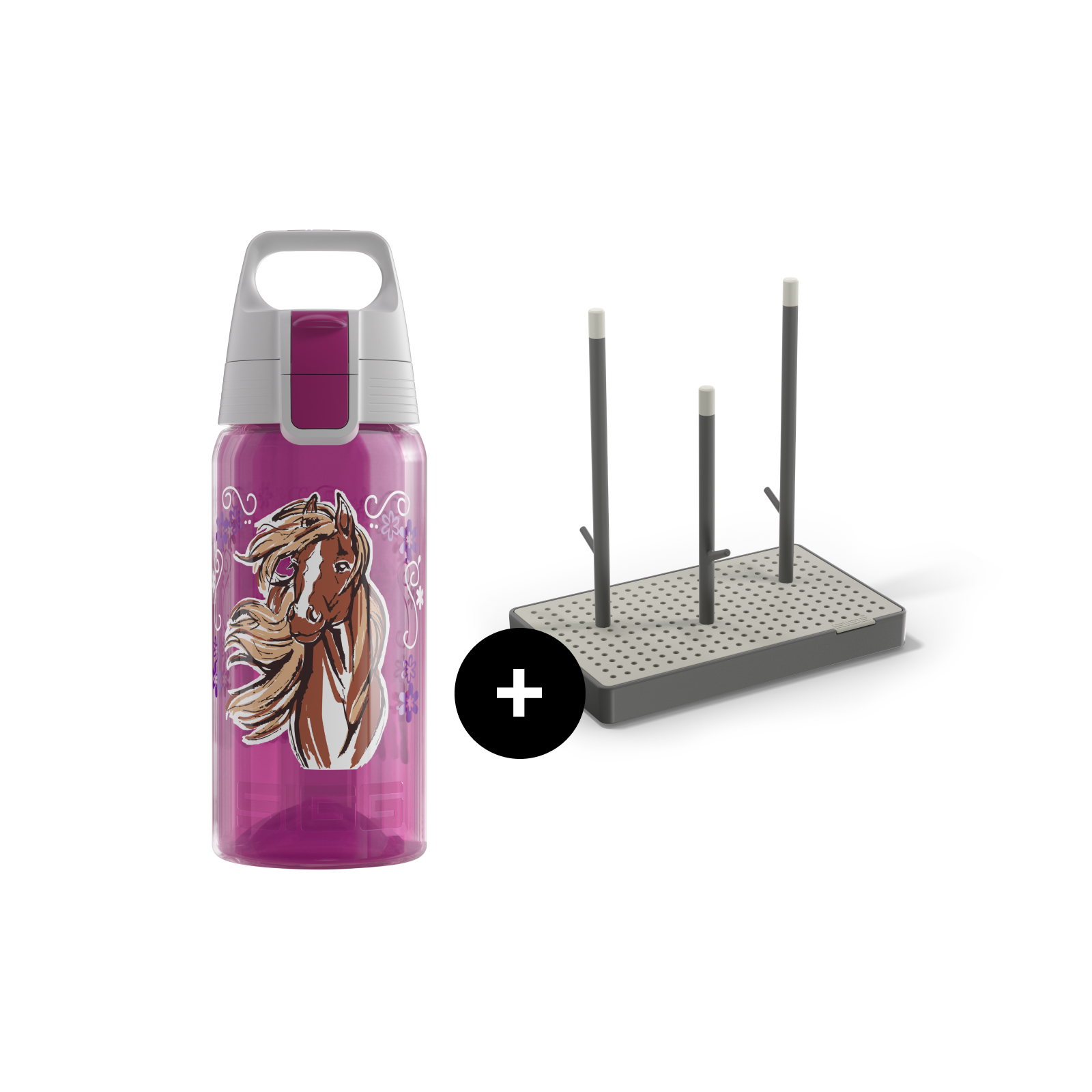 sigg-viva-one-everyday-set-botella-escurridor-horse-flower image 1